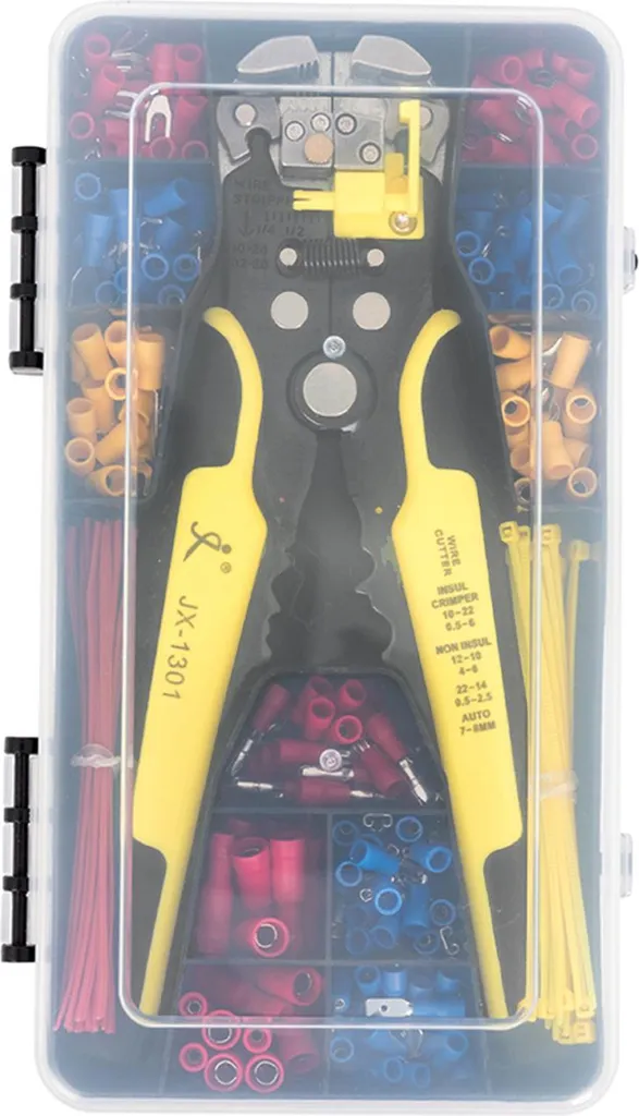 Kit pince à sertir 24-10 AWG avec dénudeur et 230 bornes isolées