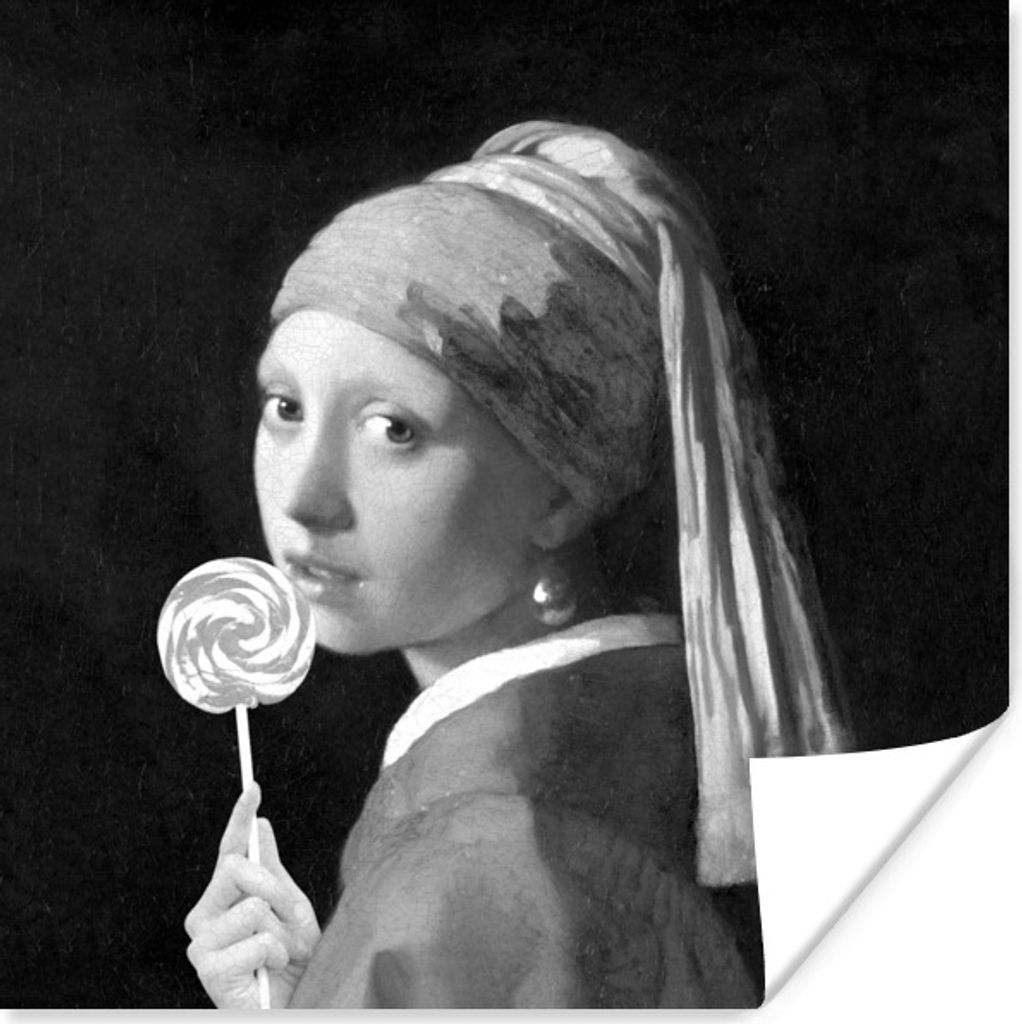 MuchoWow Poster Das Mädchen mit dem Perlenohrring - Johannes Vermeer - Schwarz und weiß 30x30 cm - Wandposter - Printing