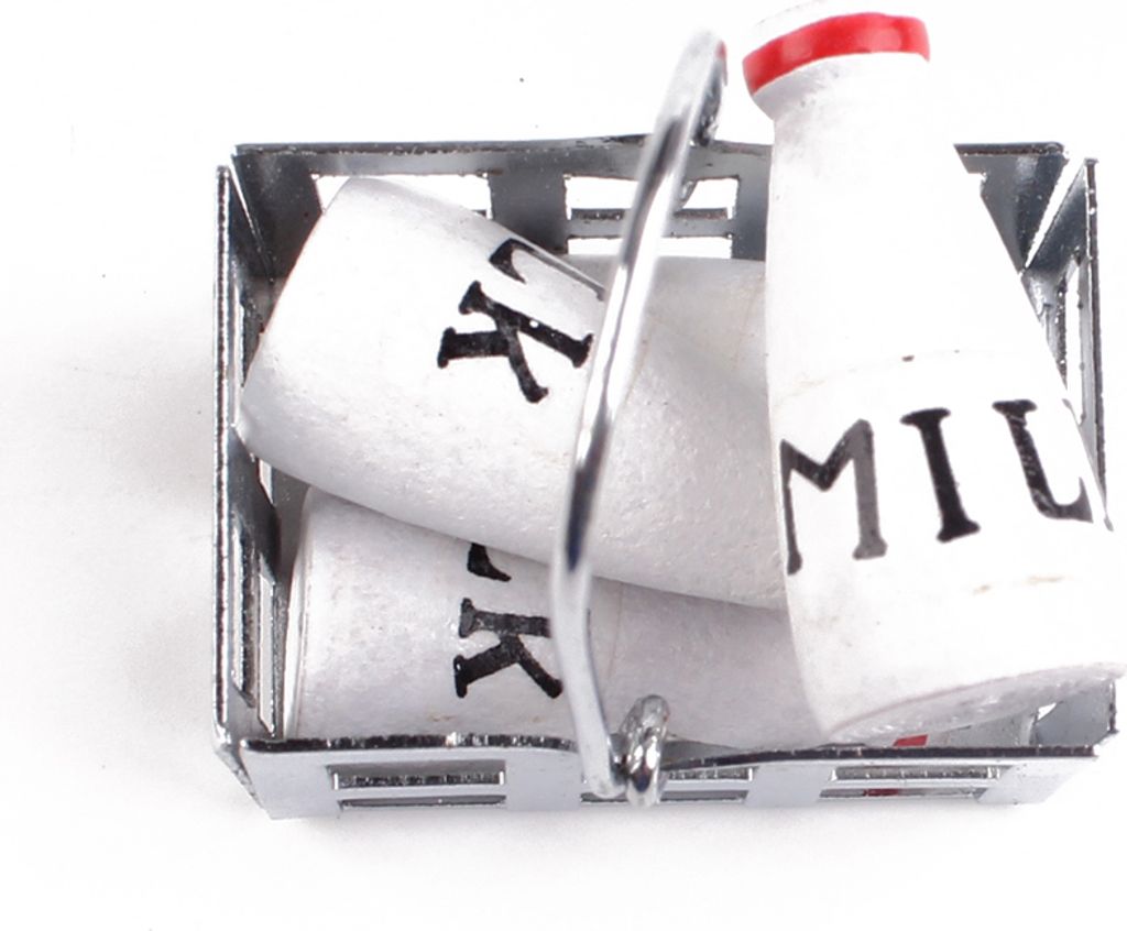Mini Einkaufskorb mit Miniatur Milchflaschen (1 Set)