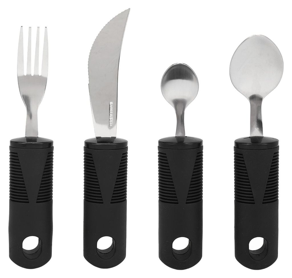 4-teiliges Parkinson-Besteckset mit rutschfesten Gummigriffen, Löffel, Gabel und Messer aus Edelstahl – adaptives Besteck für Senioren mit Arth...