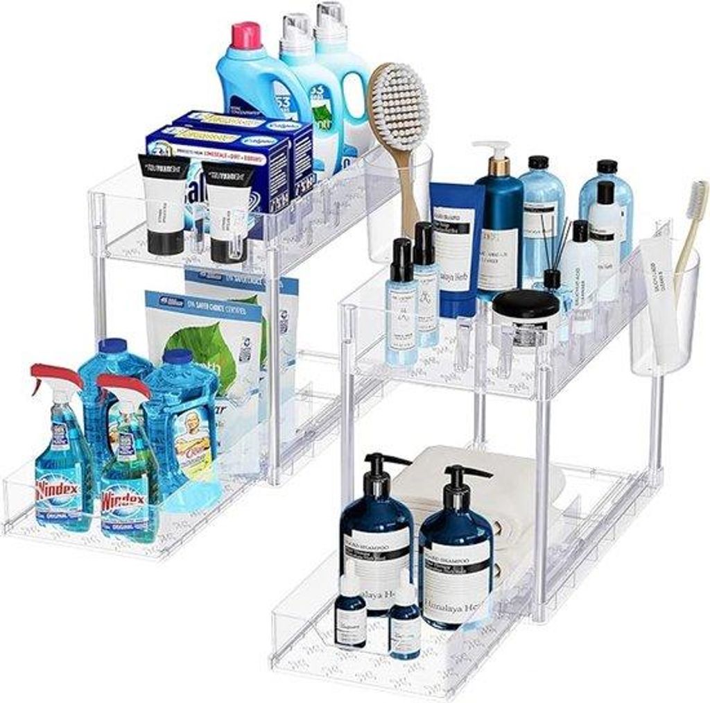 Doppeltes Regal für unter die Spüle, 2 Etagen, stehend, transparent, Küchenorganizer