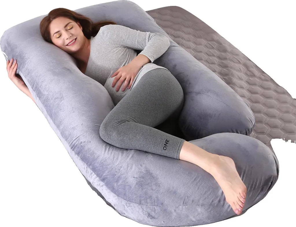 Coussin de grossesse ergonomique en forme de G, soutien gris clair 140cm