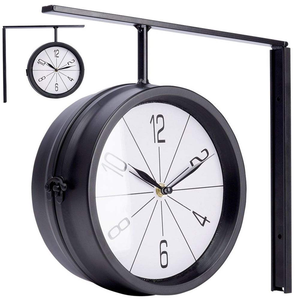 Zegar ścienny metalowy czarny dwustronny 30,5x9,5x28 cm Zdjęcie produktu 