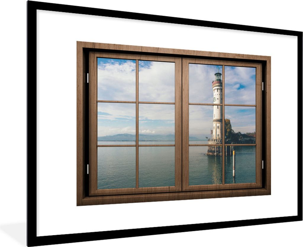 MuchoWow MuchoWow Gerahmtes Poster Aussichtsturm - Leuchtturm - Meer 90x60 cm - Poster mit zchwarzem Bilderrahmen - Wanddekoration - Fotos