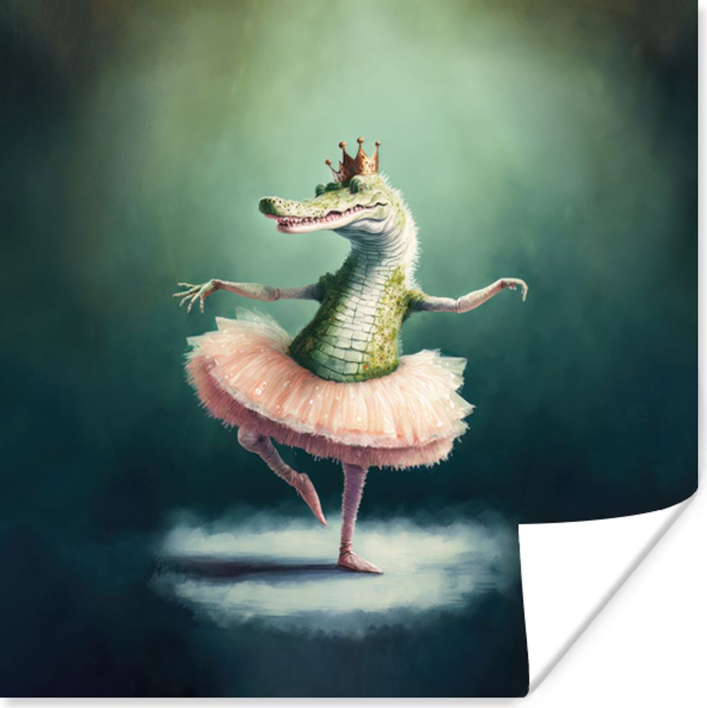 MuchoWow Poster Krokodil - Krone - Gold - Ballett - Porträt 75x75 cm - Wand Dekoration