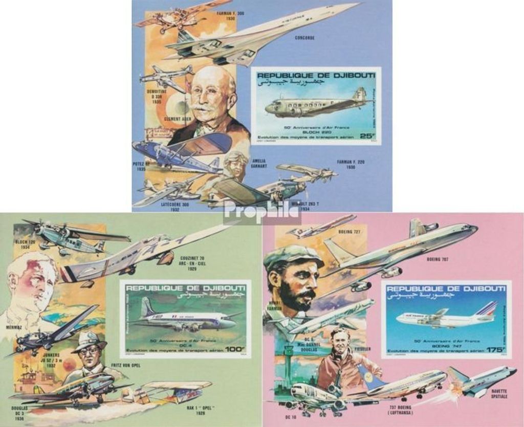 Briefmarken Dschibuti 1983 Mi Block76B-Block78B (kompl.Ausg.) postfrisch 50 Jahre Fluggesellschaft