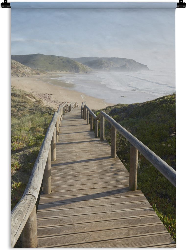 MuchoWow Wandteppich Wandbehang Meer - Strand - Treppe 90x135 cm Tapisserie Dekoration Wandtuch - Baumwolle - Wandskulptur