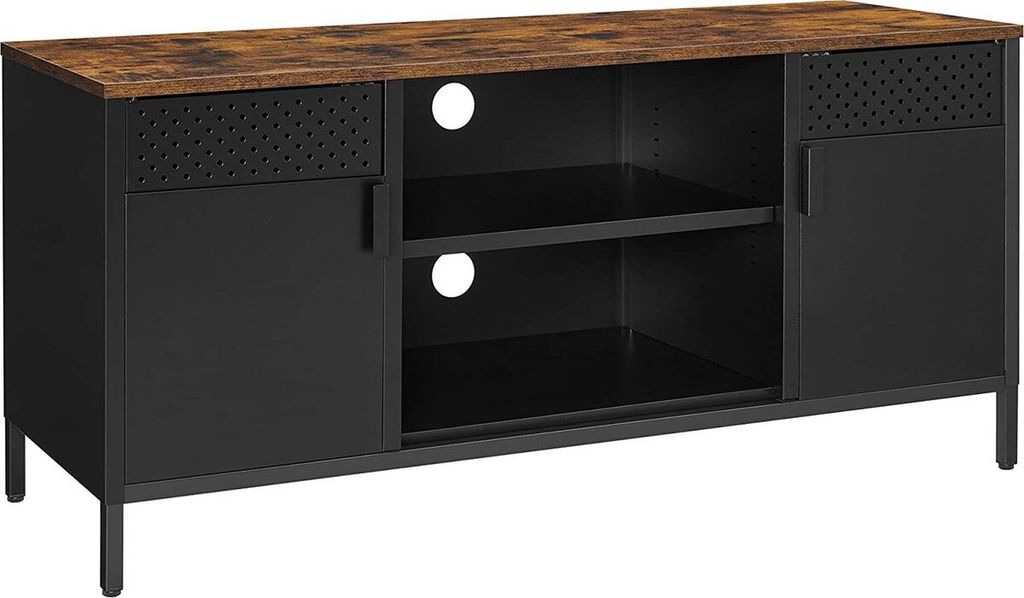 SONGMICS TV-Ständer, TV-Schrank, TV-Tisch mit 3 verstellbaren Ablagen, für TV bis 55 Zoll, für Wohnzimmer, Schlafzimmer, rustikal braun und schw...