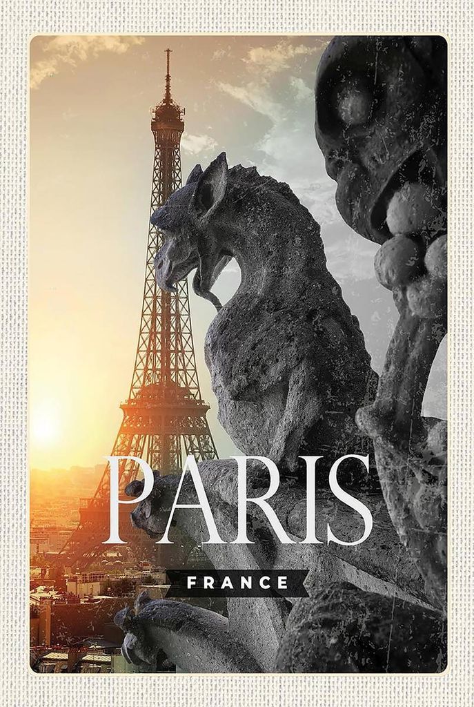 vianmo Holzschild 18x12 cm Paris Frankreich Eifelturm Drachen