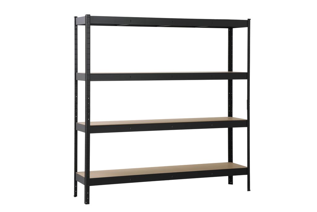 SCHULTE Regalwelt Schwerlastregal XXL mit 4 MDF Böden 180x180x40 cm (HxBxT), 200 Kg Traglast pro Boden, schwarz