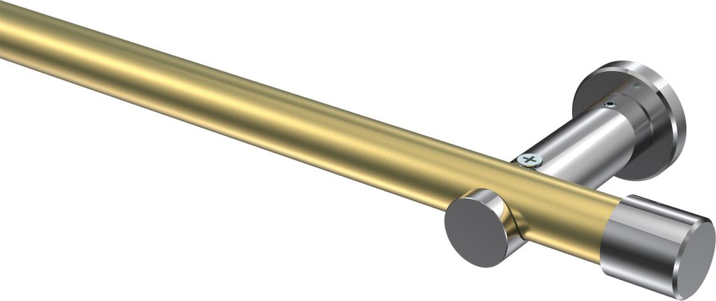 Interdeco Gardinenstange / Vorhangstange Messing-Optik / Chrom, Typ Platon Santo (Kappe) ohne Ringe, 20 mm Ø 1-läufig, 480 cm