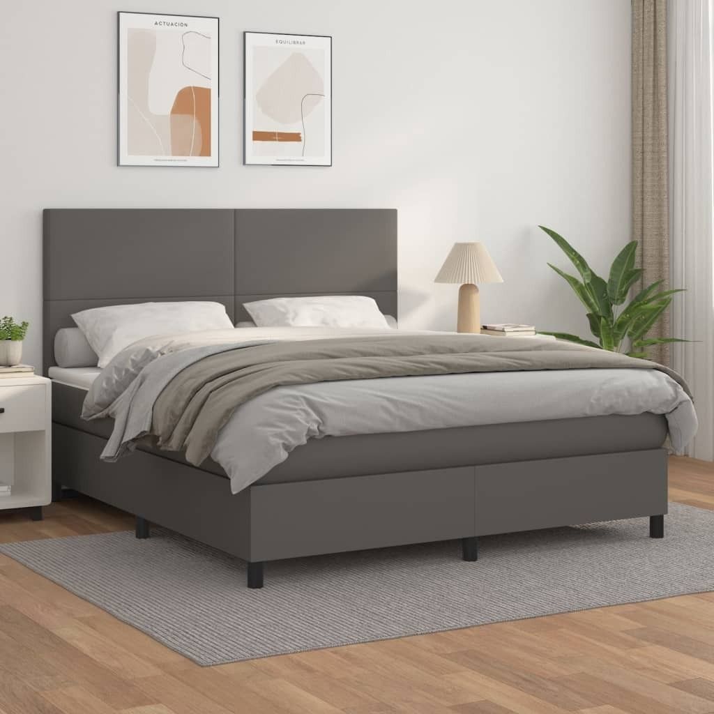 The Living Store Boxspringbett mit Matratze Grau 160x200 cm Kunstleder