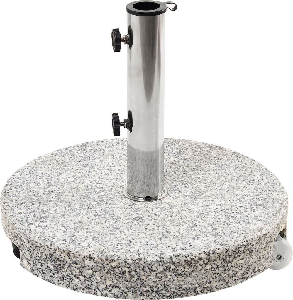 BELIANI Sonnenschirmständer Grau Granit 45 cm Rund mit Edelstahlrohr Modern Garten Terrasse Balkon Outdoor Außenbereich Ausstattung Zubehör
