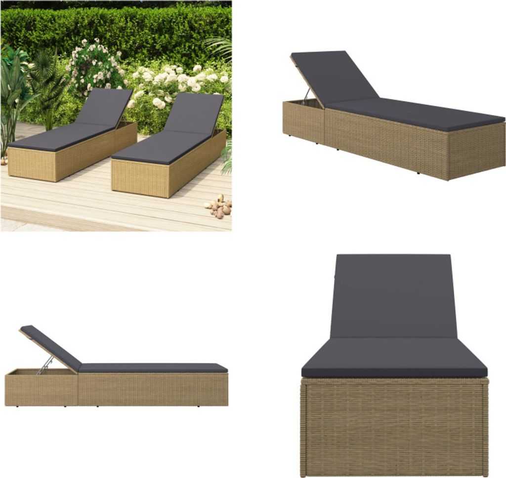 vidaXL Sonnenliege Poly Rattan Braun und Dunkelgrau - Gartenliege - Gartenliegen - Sonnenliege - Sonnenliegen