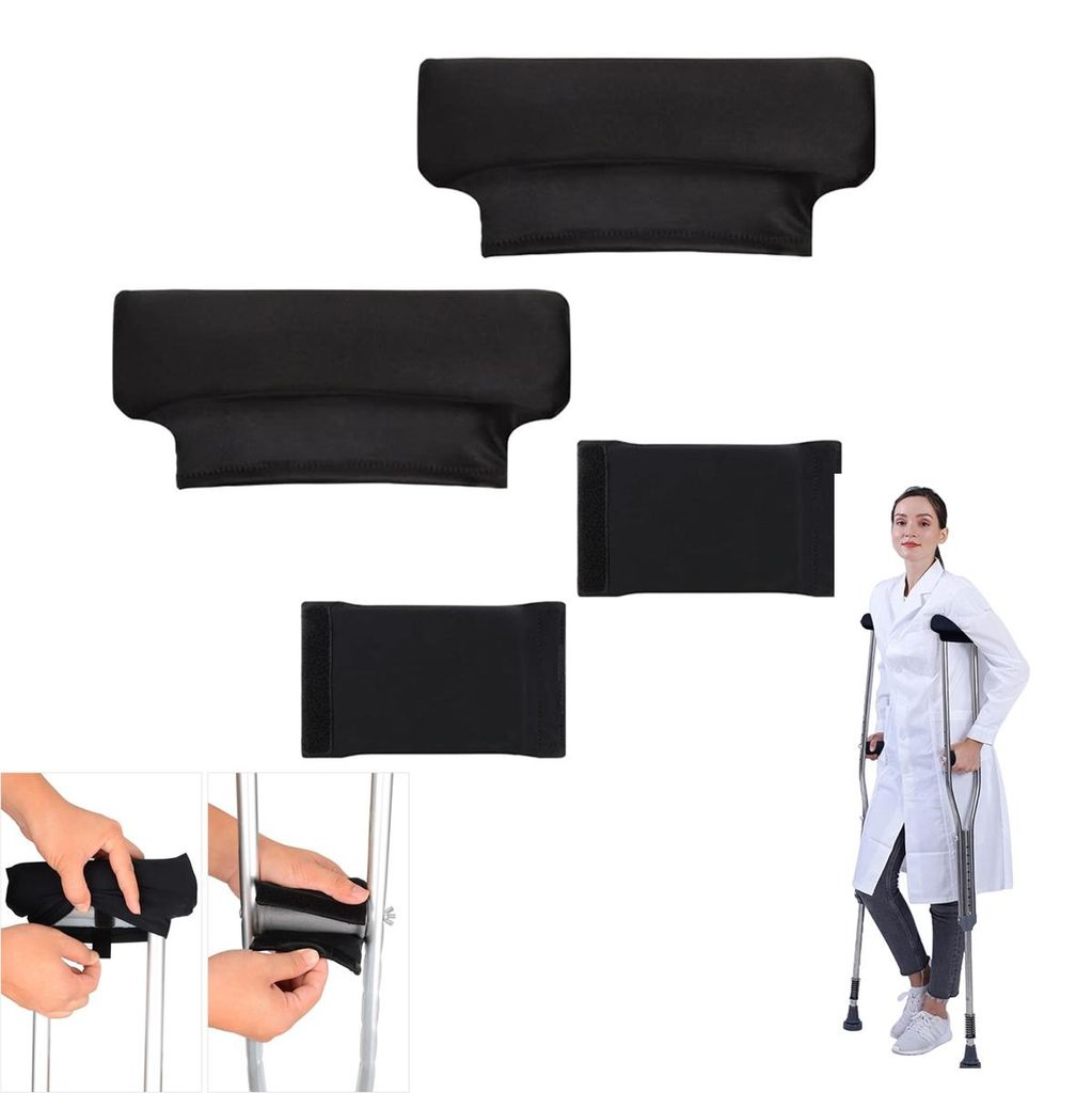 Krückenpolster Set 4 Stück, Achselpolster & Handgriff Polster für Unterarmgehstützen, weich gepolstert, rutschfest & waschbar