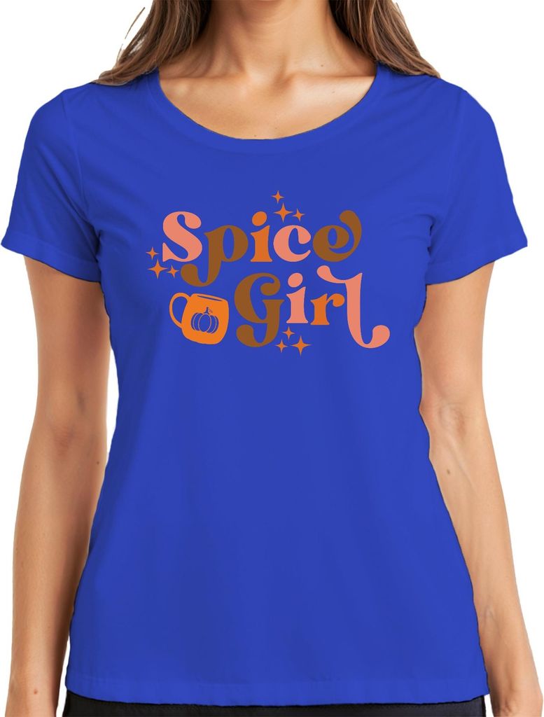 Spice Girl Pumpkin Spice Latte Kürbislatte Herbst Kürbis Retro Damen T-Shirt, Blau, L