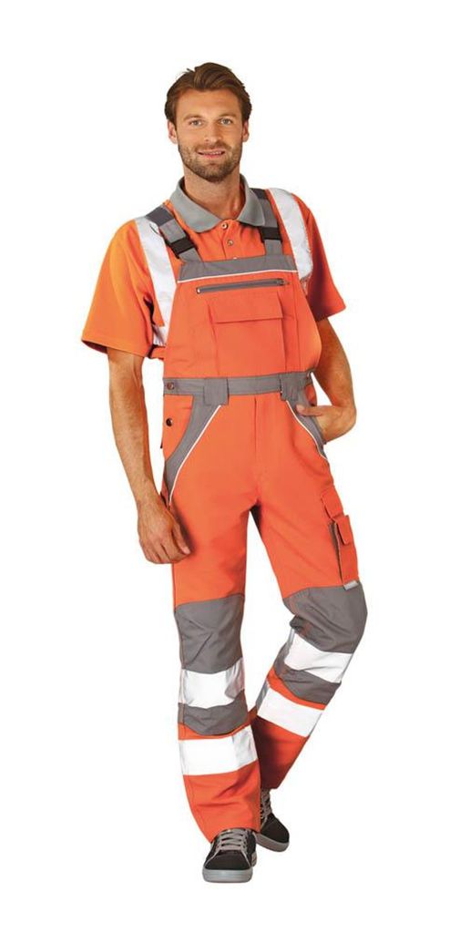 Planam Plaline Warnschutz Latzhose orange/zink Gr. 94, 5620094