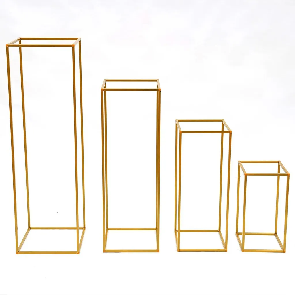 Support Fleur Mariage Métal Or Lot de 4 Colonnes Design 21x21x40 cm