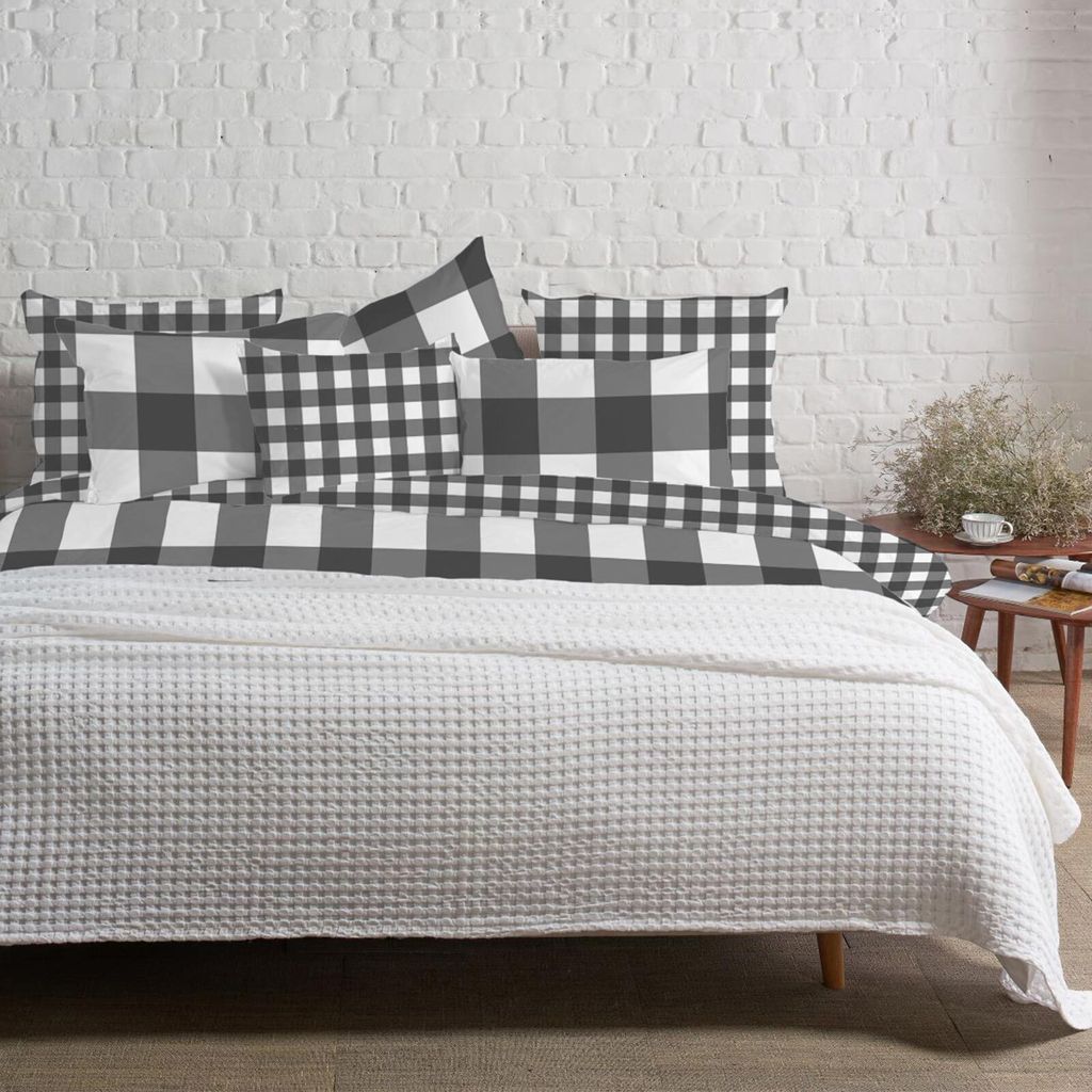 Traumschlaf Flanell Bettwäsche Karos 200x200 cm + 2x 80x80 cm grau