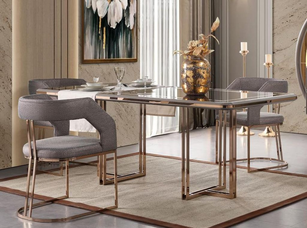 Essgarnitur Essgruppe Esszimmer Luxus Esstisch Stühle Gold Produktbild 