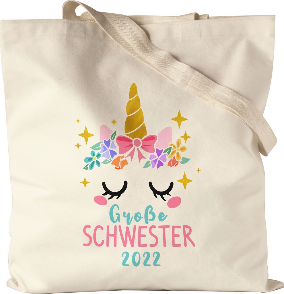 Große Schwester 2022 Jutebeutel Stoffbeutel Canvas Einhorn Schwangerschaft Verkündung Geburt Big Sister Süßes Geschenk