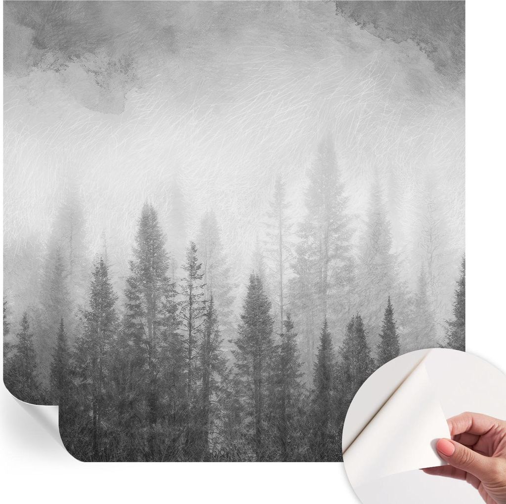 Selbstklebende Wandtapete - Dekorative Tapete für Wohnzimmer - Klebefolie für Wandbilder - Tapetenfolie für Wanddekoration - 250x250 cm - Waldnebel