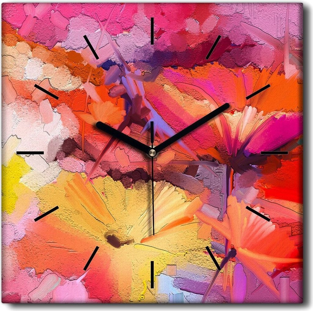 Coloray Uhr auf Leinwand 30x30 cm Wand Uhr Dekoration Wohnzimmer Segeltuch schwarze Hände -Abstraktion. Frühlingsblume