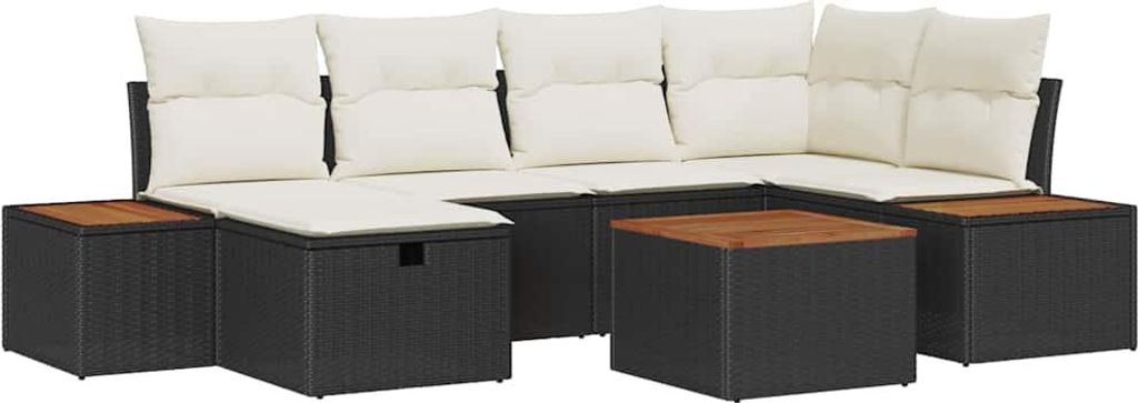 vidaXL Gartensofa-set mit Kissen 7 pcs Schwarz Poly-Rattan