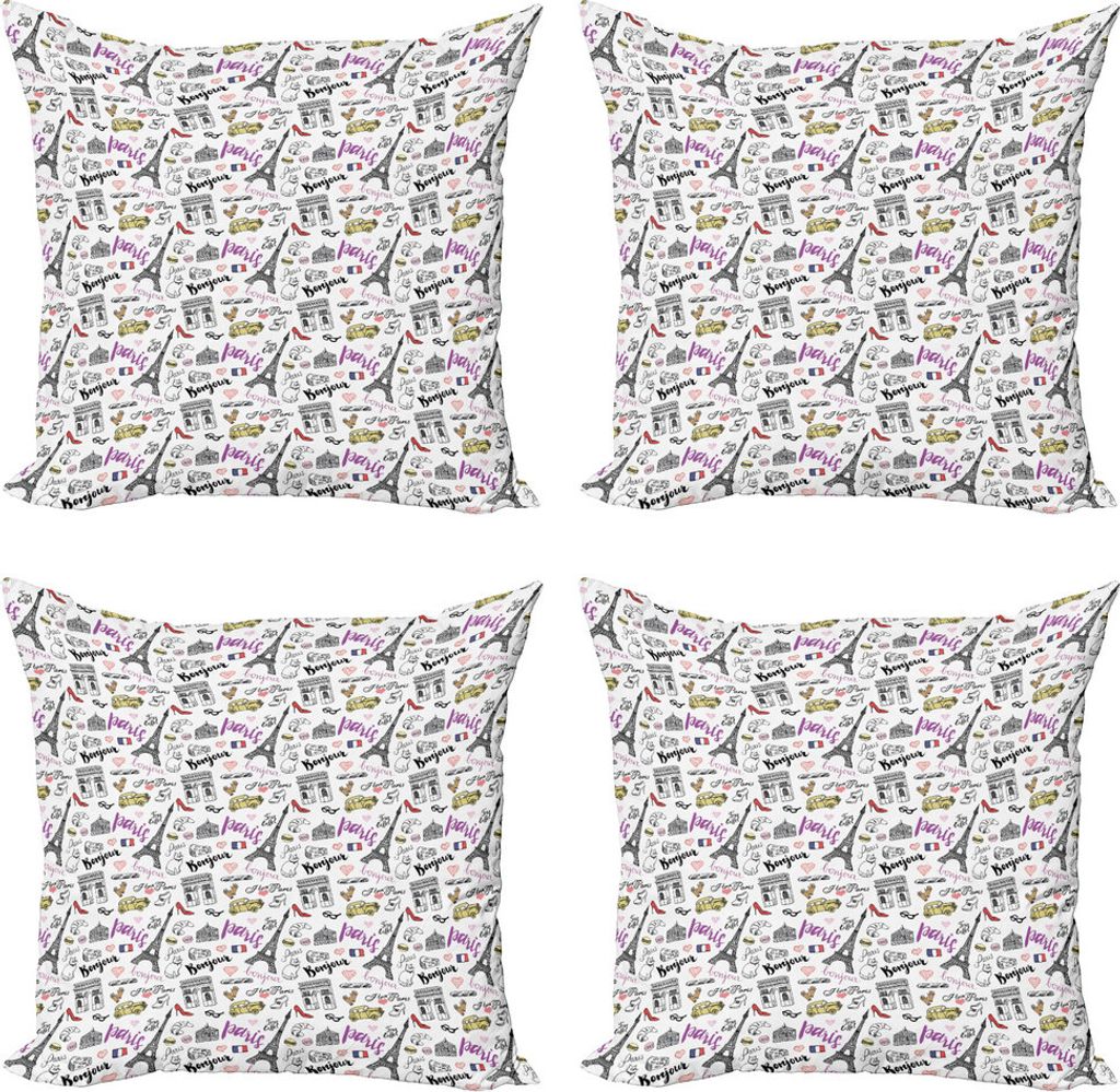 ABAKUHAUS Paris Kissenbezug Set (4 Stück), Lebensmittel Mode Liebe, Moderner Doppelseitiger Digitaldruck, 40 cm x 40 cm, Mehrfarbig