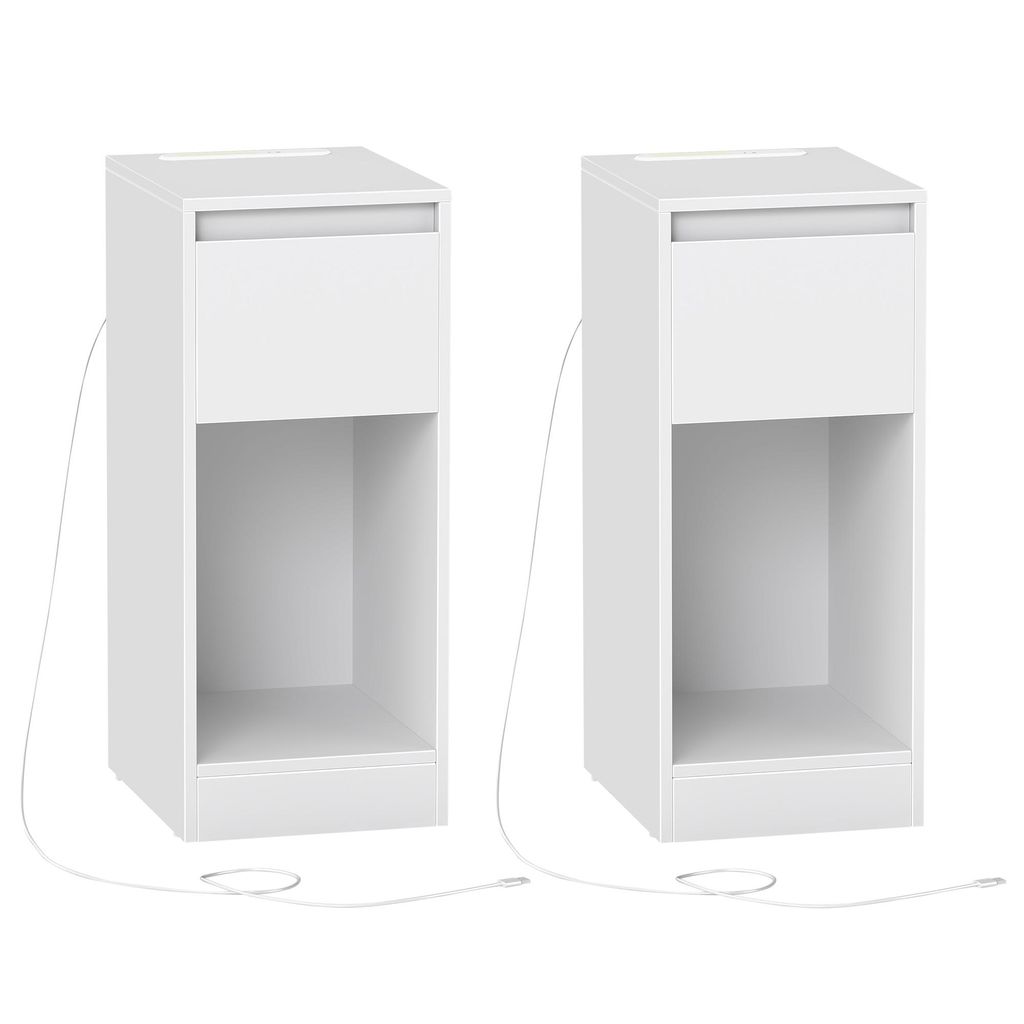 VASAGLE, Schmaler Nachttisch, Beistelltisch mit LED-Beleuchtung, Touch-Steuerung, 1/2 Set