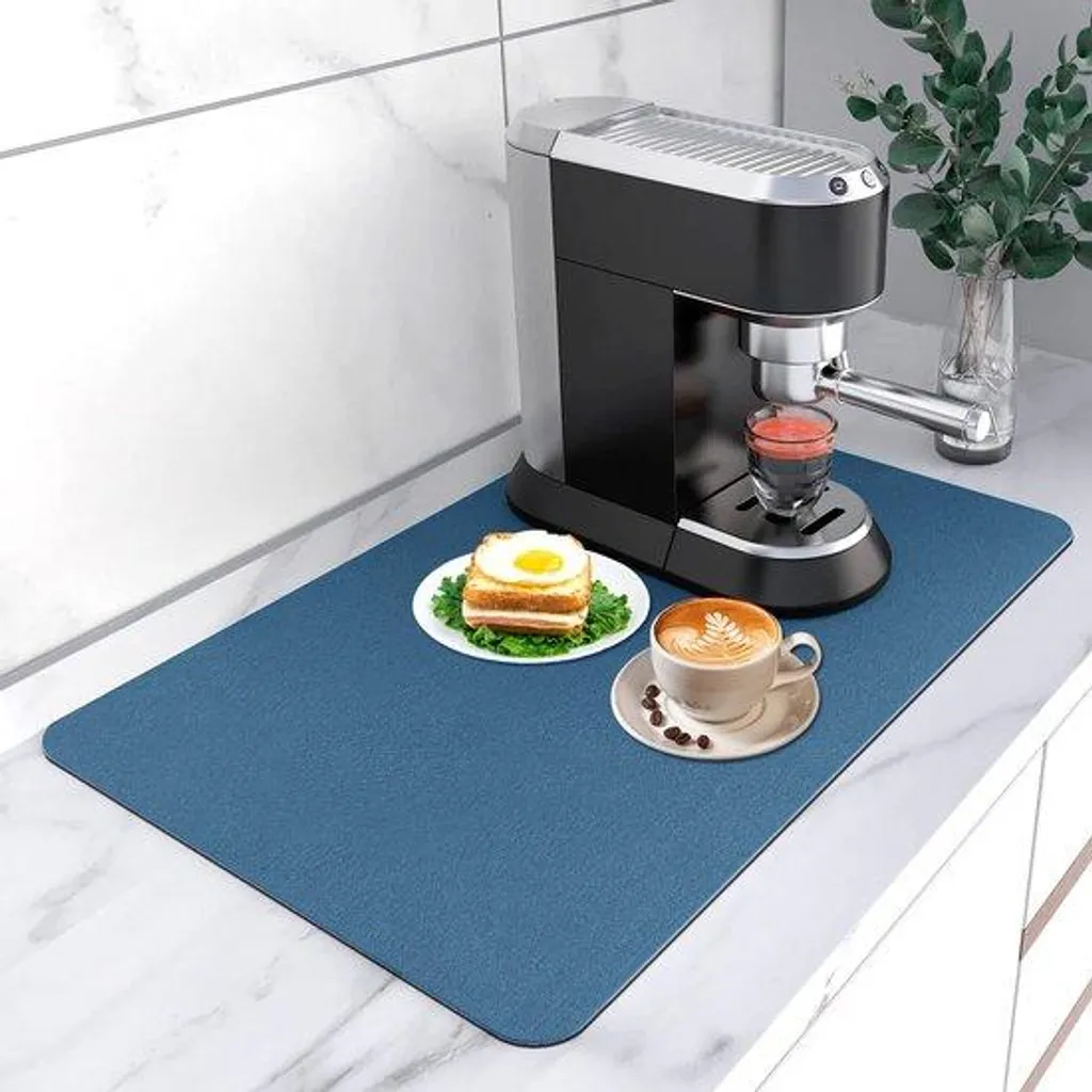 Tapis antidérapant cuisine 40x60 cm bleu caoutchouté pour machine à café