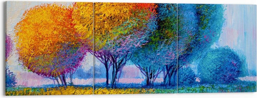 Bild auf Leinwand - Leinwandbild - Bäume Wiese Sommer - 150x50cm - Wand Bild - Wanddeko - Leinwanddruck - Bilder - Kunstdruck - Wanddekoration - L...