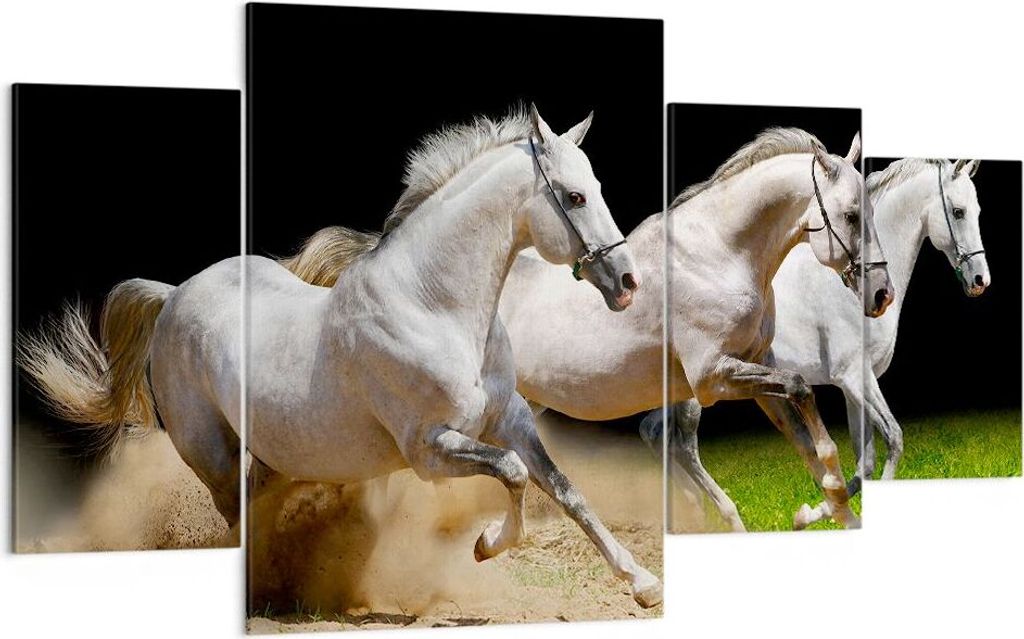 Bild auf Leinwand - Leinwandbild - Pferde Sand Gras - 160x90cm - Wand Bild - Wanddeko - Wandbilder - Leinwanddruck - Bilder - Kunstdruck - Wanddeko...