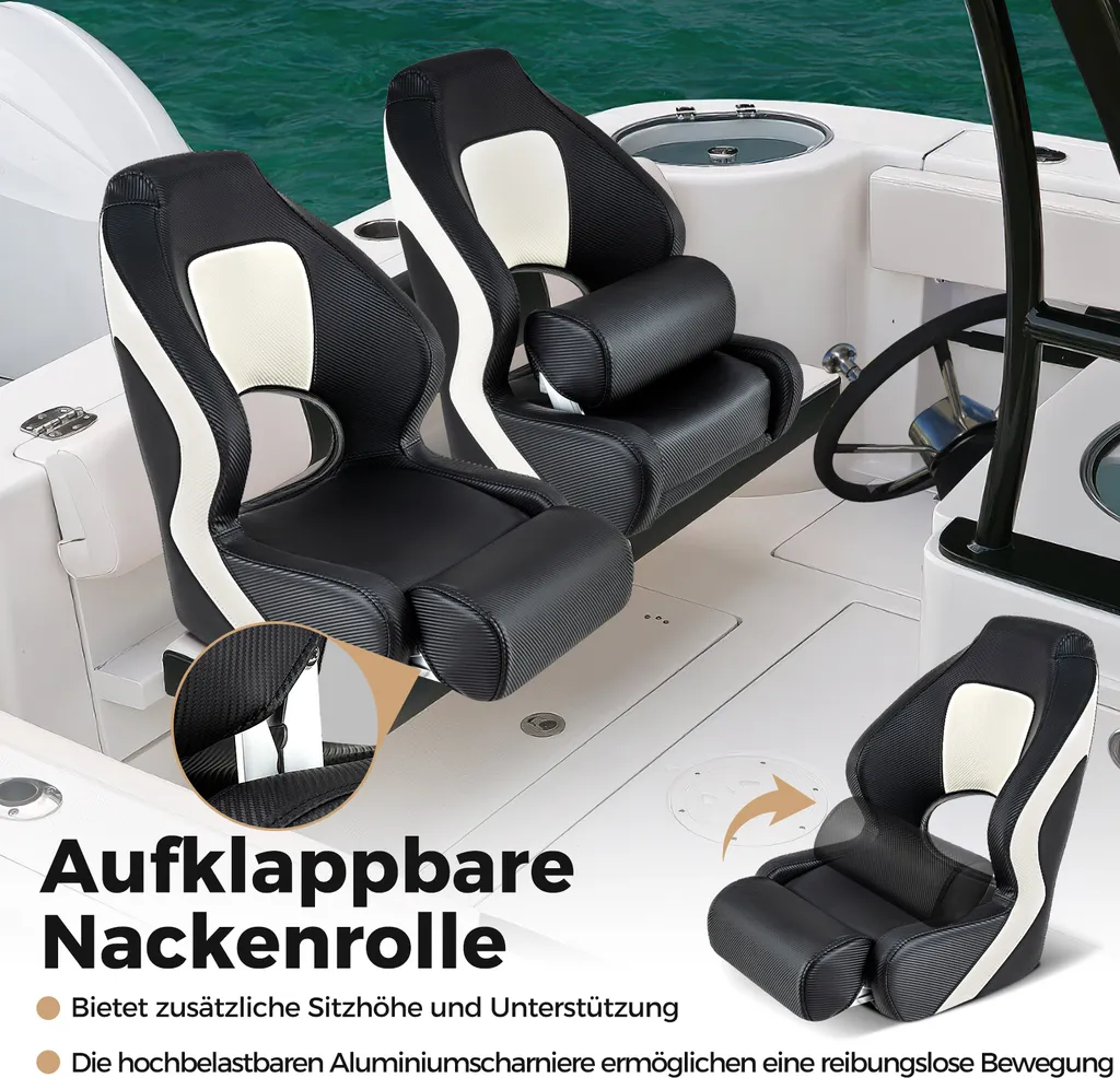 Siège de bateau confortable avec coussin de nuque relevable en cuir marin - 7