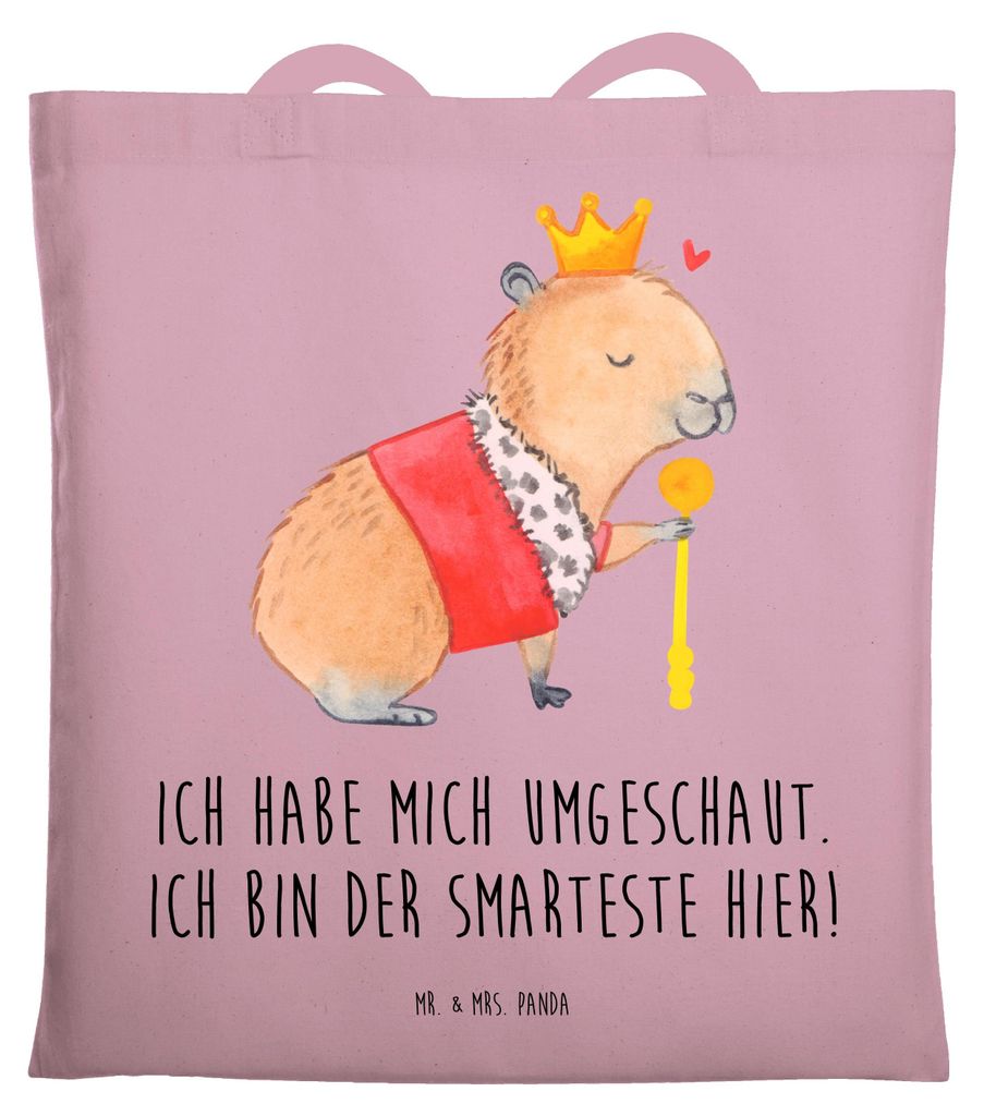 Mr. & Mrs. Panda Tote Bag Capybara König - Rosa Pastell - Geschenk, Schultasche, Tasche, canvas, Laptoptasche, Unitasche, Lustige Sprüche