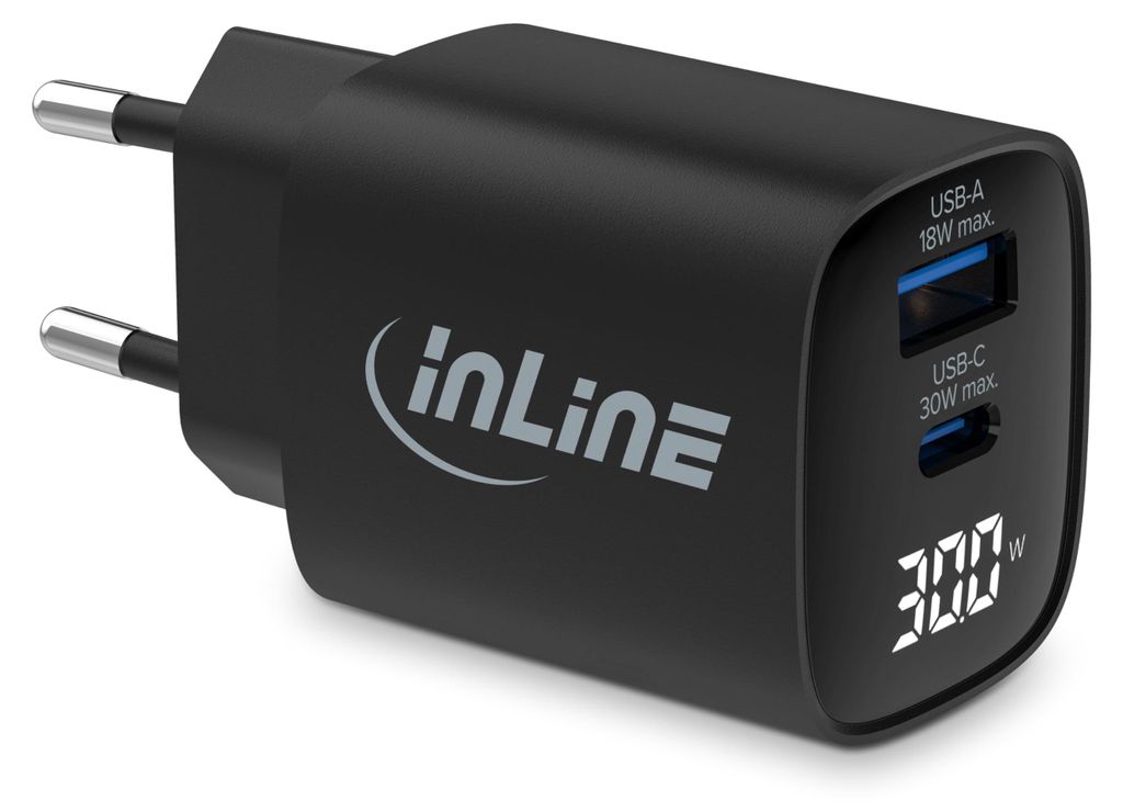 InLine USB PD Netzteil, GaN Ladegerät, 2-Port, USB-C + Produktbild 