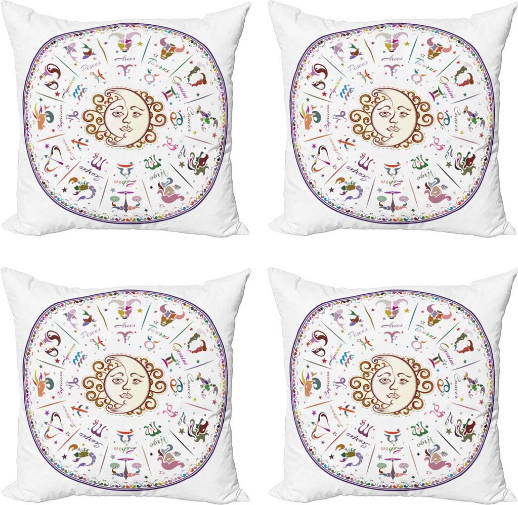ABAKUHAUS Tierkreis Kissenbezug Set (4 Stück), Karte mit Beschreibungen, Moderner Doppelseitiger Digitaldruck, 60 cm x 60 cm, Mehrfarbig
