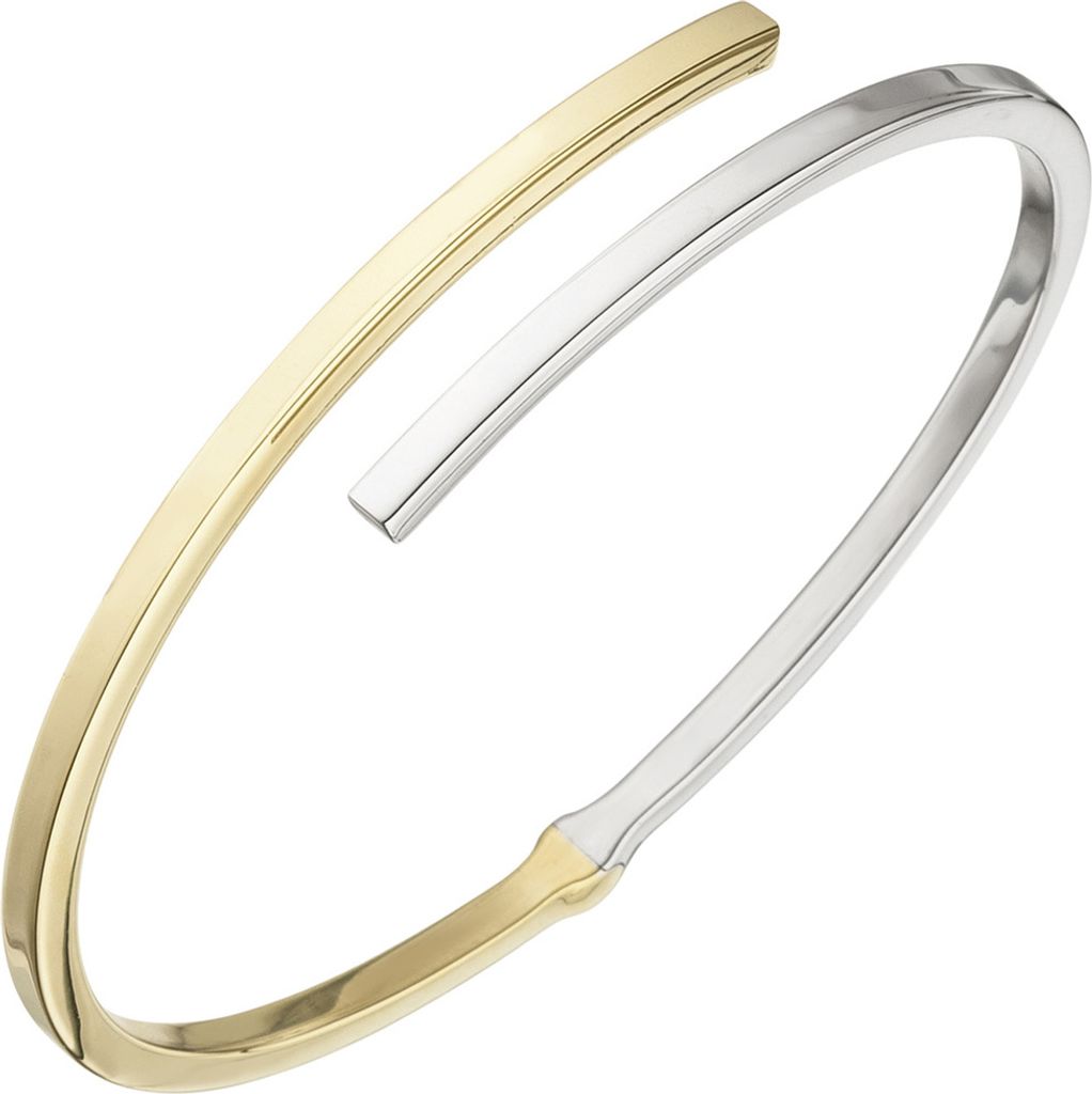 Armreif Armband mit Scharnier offen oval 925 Silber Gelbgold vergoldet bicolor