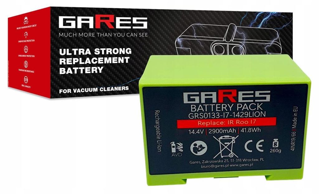 GARES Akku Batterie für iRobot Roomba i7 i7+ i3 i3+ i4 i4+ | 14,4V 2,9Ah | Verstärkte Serie Hochleistung | Gares