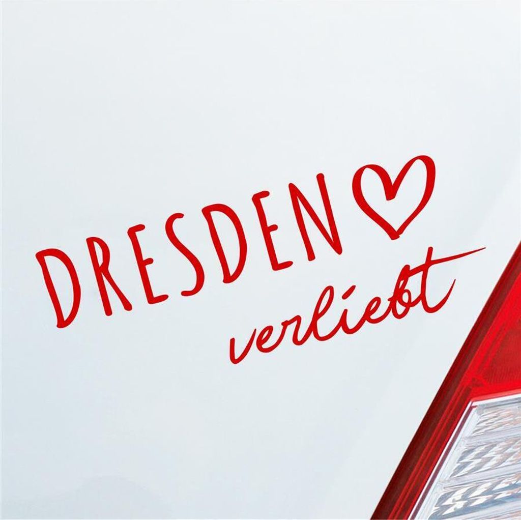 Auto Aufkleber Dresden verliebt Herz Stadt Heimat Liebe Car 19x7 cm Rot Sticker Heckscheibenaufkleber