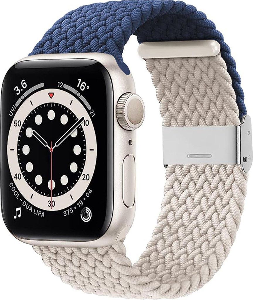 Stravo Nylon-Armband geflochten – Verstellbar mit Dornschließe – Kompatibel Apple Watch 38/40/41/42 mm & SE/Séries 1–11 – Starlight/Blau