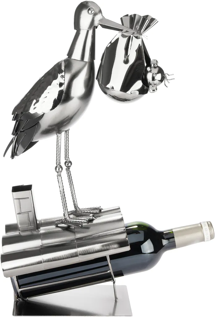 Regalo Genitori Cicogna Portabottiglie | BRUBAKER Metallo Divertente