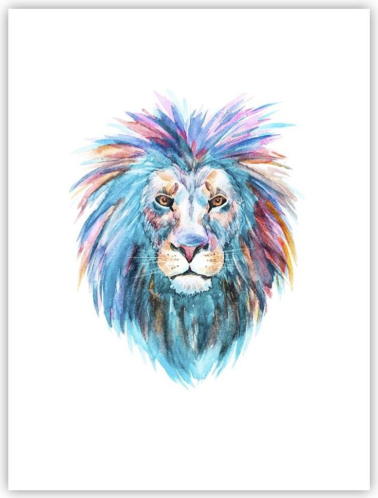Poster - Poster ohne Rahmen - Bunt Löwe Mähne - 30x40 cm - Wand Bild - Wanddeko - Wandbilder - Kunstposter - Wandposter - Bilder - Kunstdruck - W...