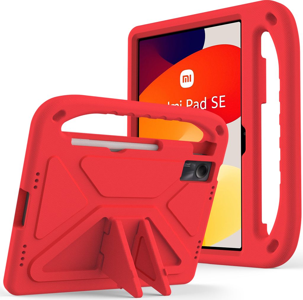 Hülle für Xiaomi Redmi Pad SE 11 Zoll 2023, Leichte Stoßfeste Eva Kinder Schutzhülle mit Griff und Faltbarem Ständer Rot