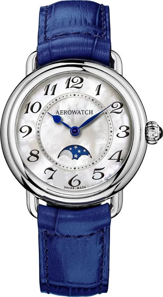 Montre bracelet en cuir bleu pour femme Aerowatch 43960-AA02 chic luxe
