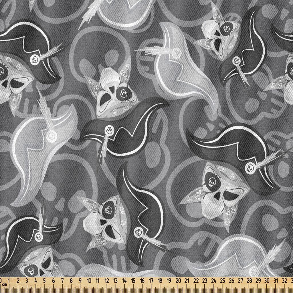 ABAKUHAUS Pirates Microfaser Stoff als Meterware , Grayscale-Muster-toter Mann-Schädel mit Hut-und Augen-Flecken und Gekritzel-Konturen, 2 M (230 ...