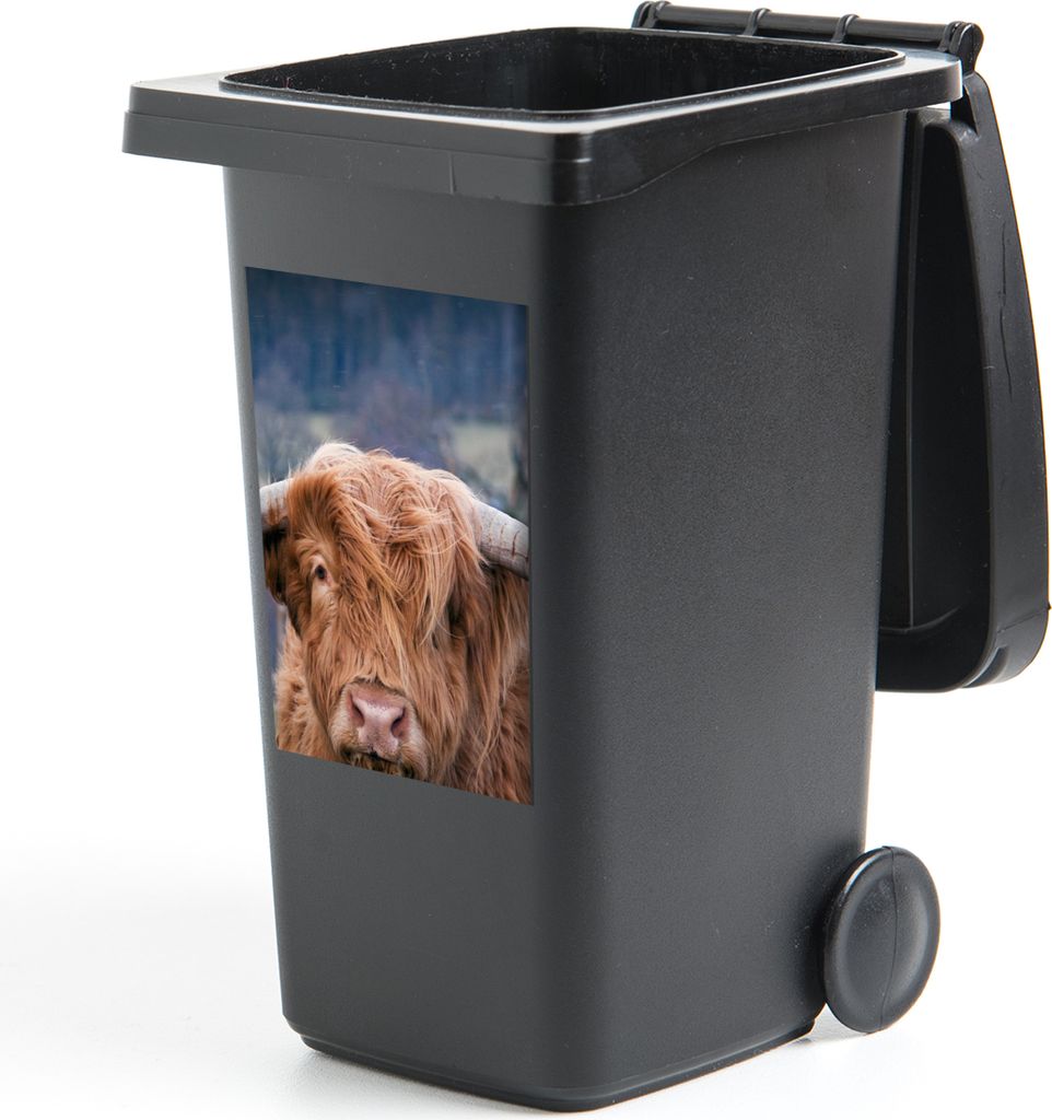 MuchoWow Mülltonnenaufkleber Schottischer Highlander - Hörner - Berg 40x60 cm - Mültonnen-sticker - Sticker - Aufkleber für die Mülltonne