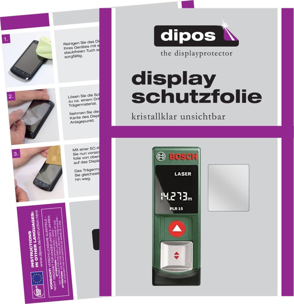 3x Schutzfolie für Bosch PLR 15 klar Displayschutzfolie Folie Display Schutz dipos