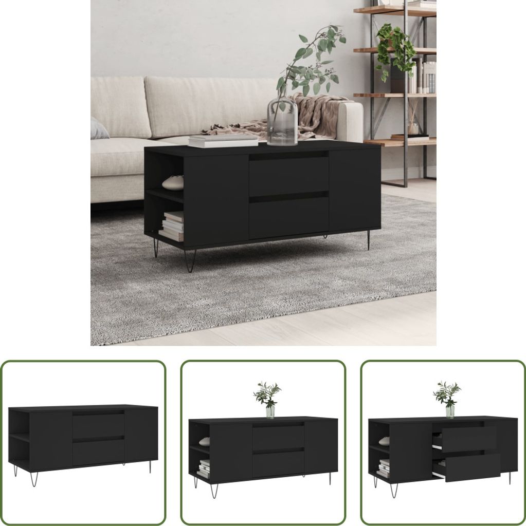 The Living Store Couchtisch Schwarz 102x44,5x50 cm Produktbild 