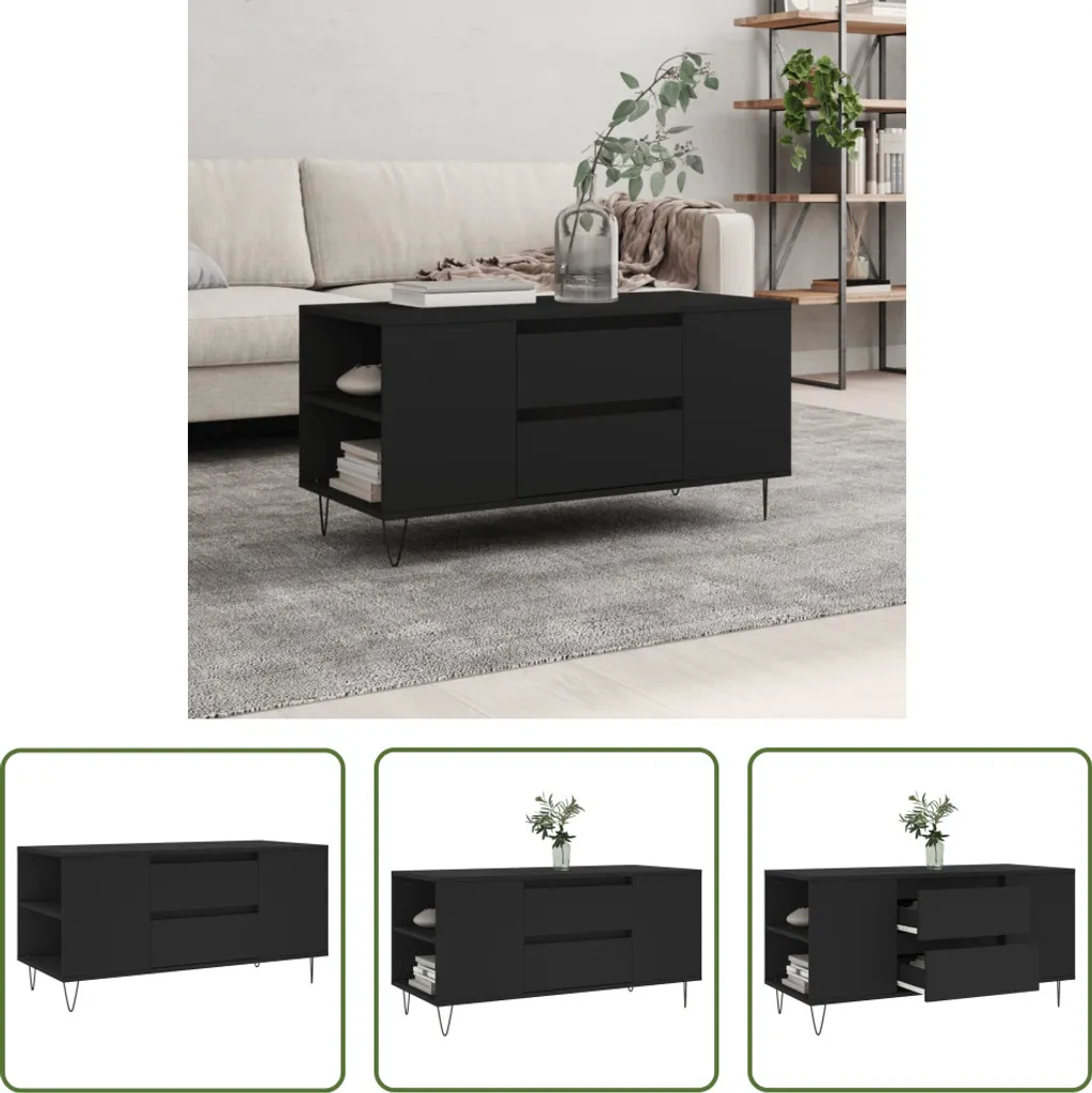 Tavolino Nero Soggiorno 102x44,5x50 cm The Living Store Robusto
